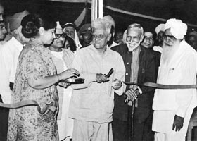 The Governor cuts the ribbon of the Father's Home of Manav Kendra, 14 April, 1973